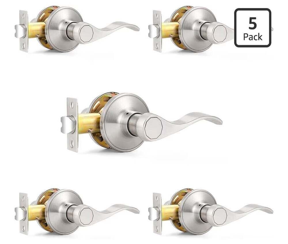 Probrico GBDL12061SNPS 5-Pack Passage Door Levers Satin Nickel Wave Style New